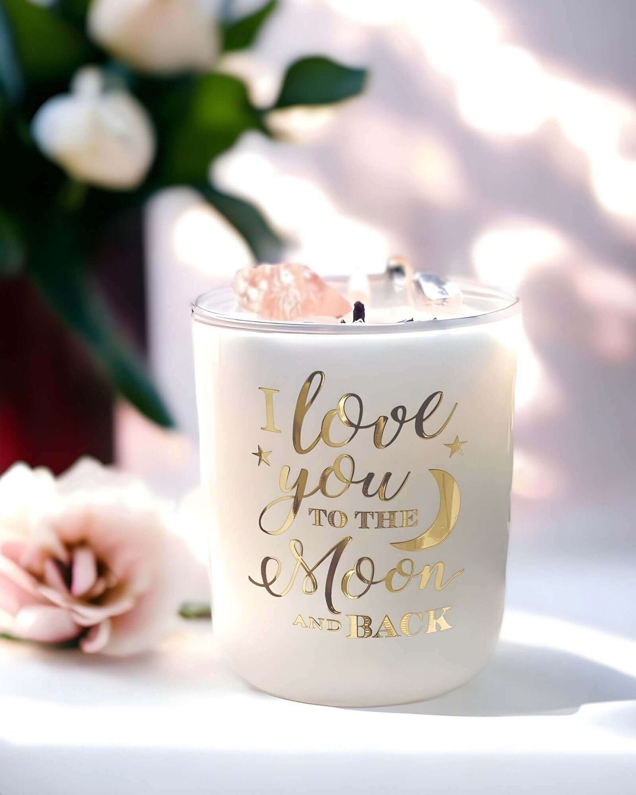 I I Love you to the Moon and Back - Rose Quartz Crystal Candle - A$49 Enchanting Aromas