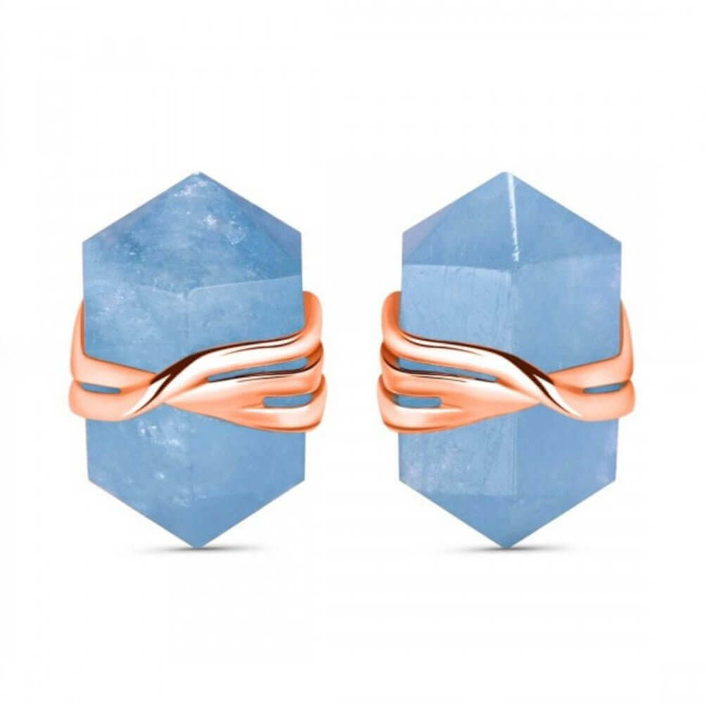 Rose Gold Aquamarine Sterling Silver Stud Earrings | Pencil Cut