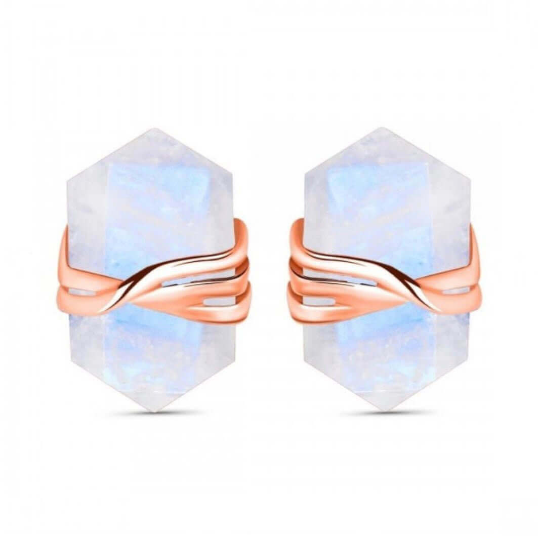 Rose Gold Moonstone Sterling Silver Stud Earrings | Pencil Cut