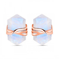 Thumbnail for Rose Gold Moonstone Sterling Silver Stud Earrings | Pencil Cut