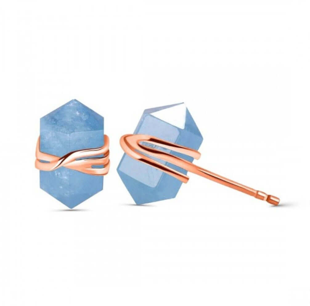 Rose Gold Aquamarine Sterling Silver Stud Earrings | Pencil Cut