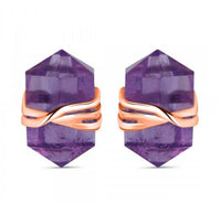 Thumbnail for Rose Gold Amethyst Sterling Silver Stud Earrings | Pencil Cut