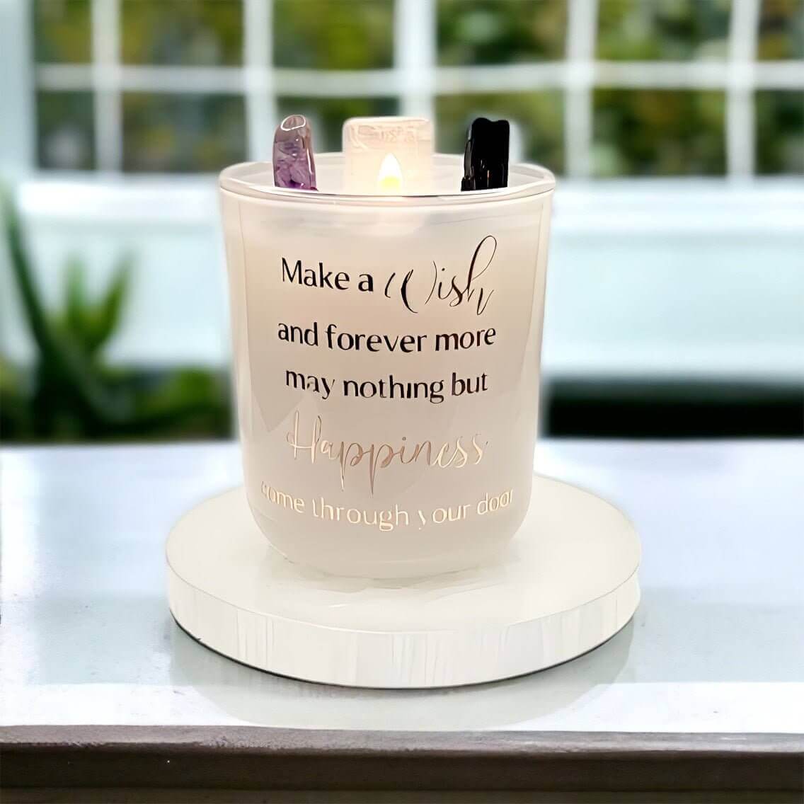 Housewarming Candle - Selenite, Black Tourmaline and Amethyst InfusionCrystal housewarming candle