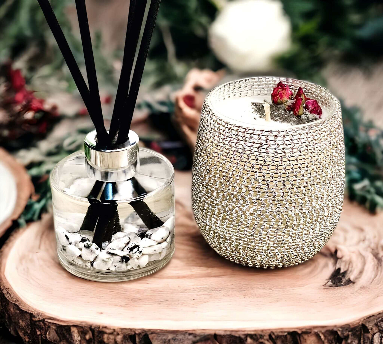 Bling Candle Set - Moonstone Aroma Kit Discover the Beautiful Bling Gift Set with Pyrite & Moonstone. An elegant home fragrance kit for a luxurious and aromatic experience. $97.00