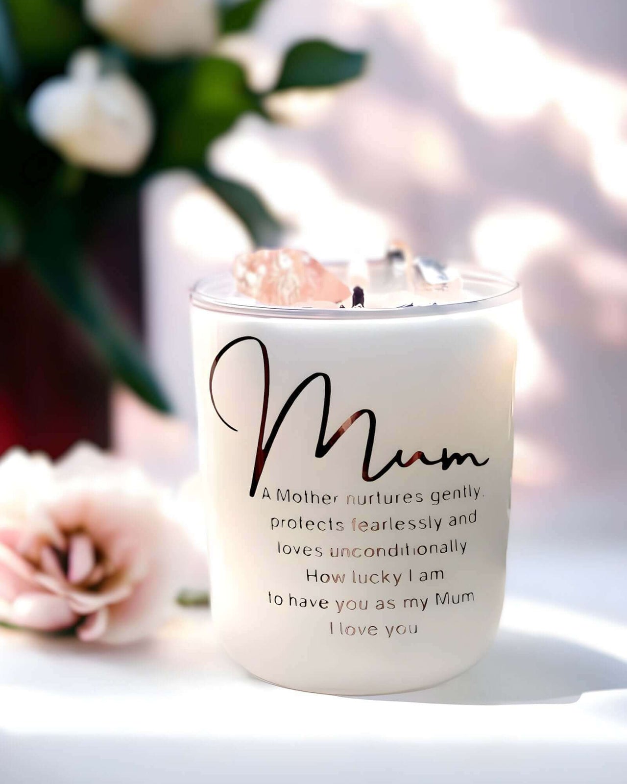 Mum Crystal Rose Quartz Candle - Enchanting Aromas