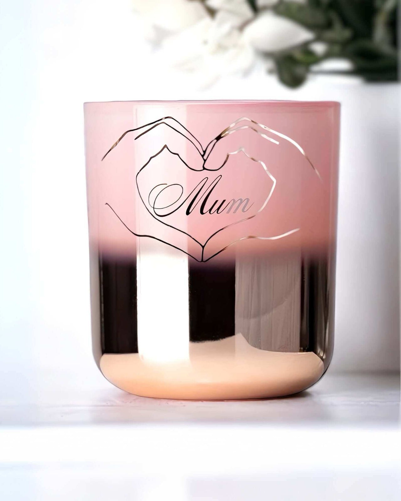Surprise Mum with a Gold Foil Heart Candle. Perfect for Mother’s Day, it features pyrite, quartz, and a warm glow.