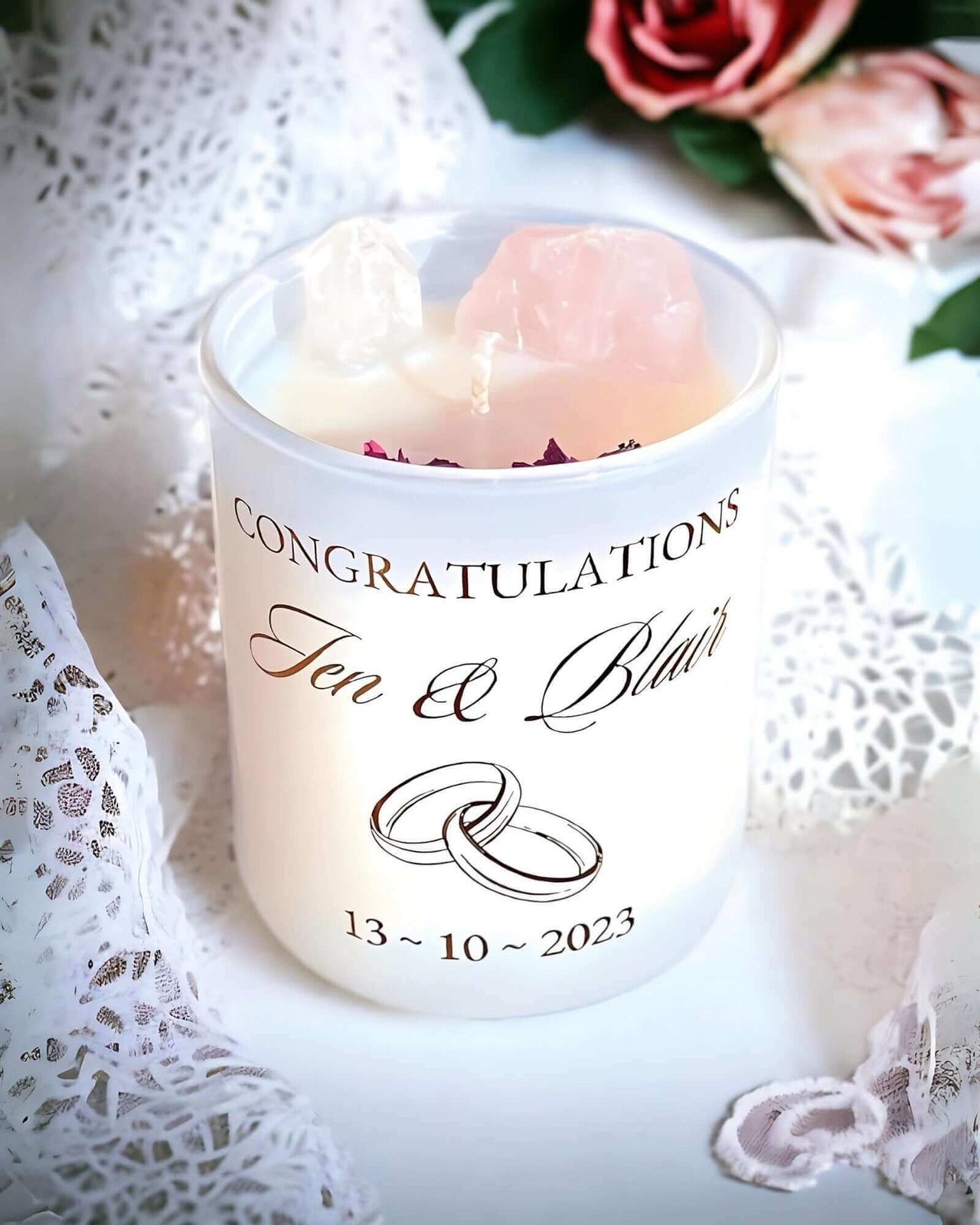 Personalised Wedding Candles - Rose Quartz - Enchanting Aromas