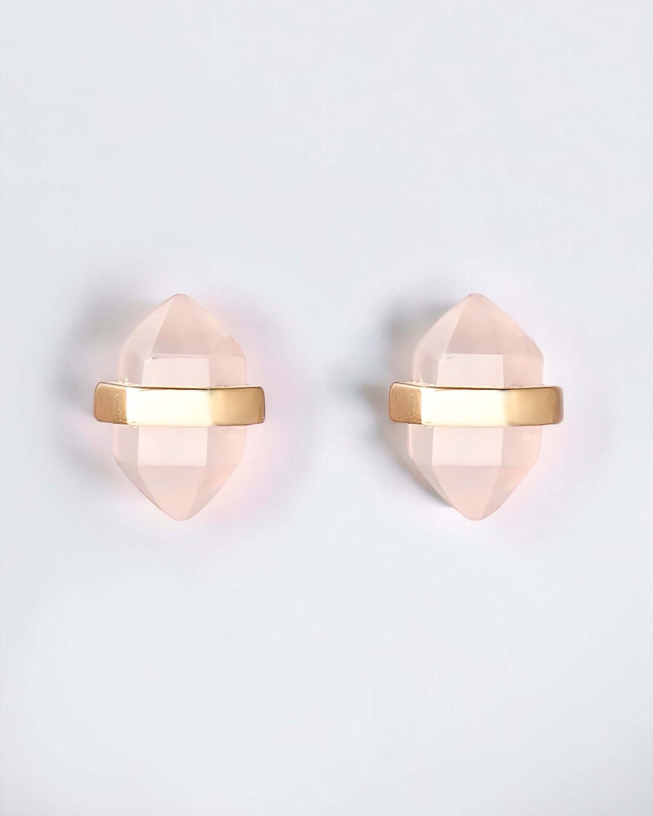 Rose Quartz Gold Stud Earrings | Pencil CutEnchanting Aromas