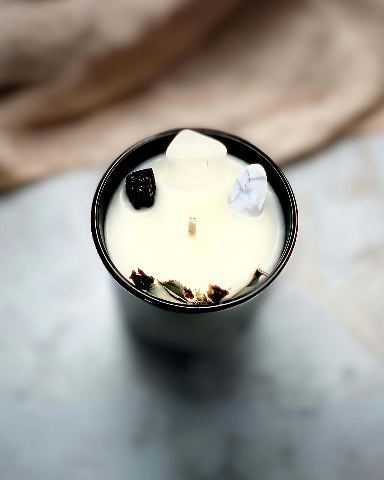 White Sage Crystal Candle | Selenite Black Tourmaline & Howlite Enchanting Aromas aids sleep