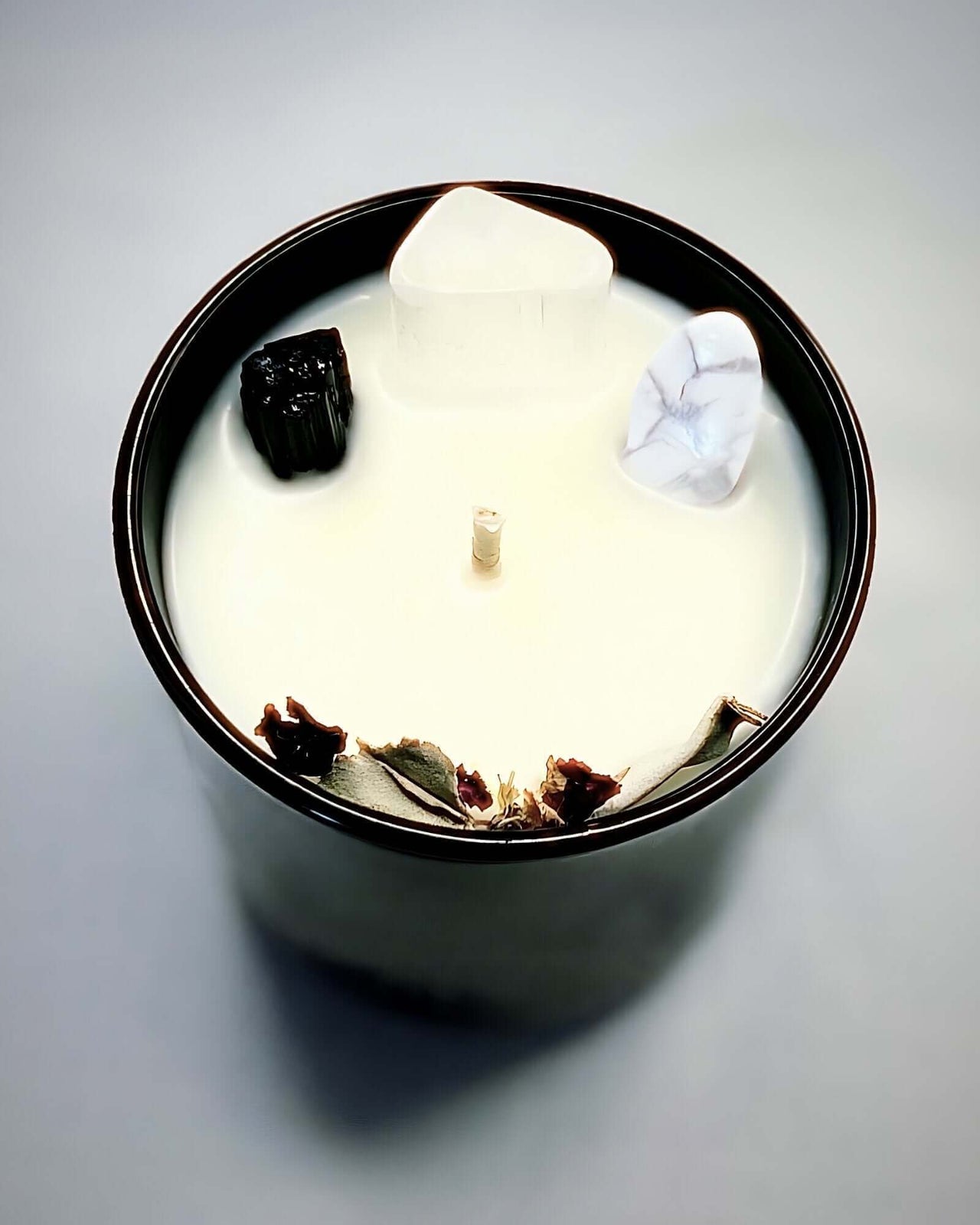 White Sage Crystal Candle | Selenite Black Tourmaline & Howlite Enchanting Aromas aids sleep