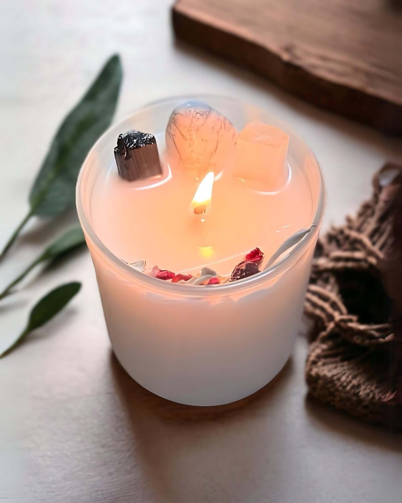 White Sage Crystal Candle | Selenite Black Tourmaline & Howlite Enchanting Aromas aids sleep